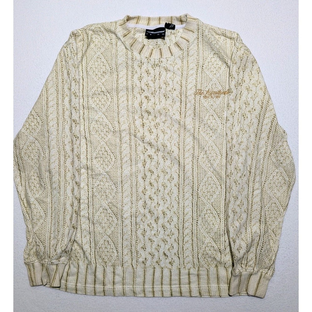 The Hundreds Cable‎ Knit Print Long Sleeve Crewneck Sweater Size L 100% Cotton